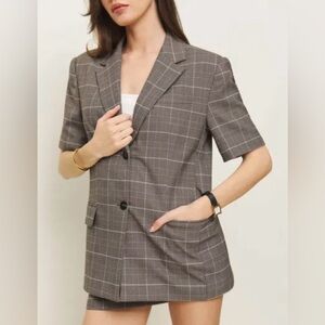 NWT Reformation The Wren Blazer in Brown Plaid Preppy Academia Size Medium
